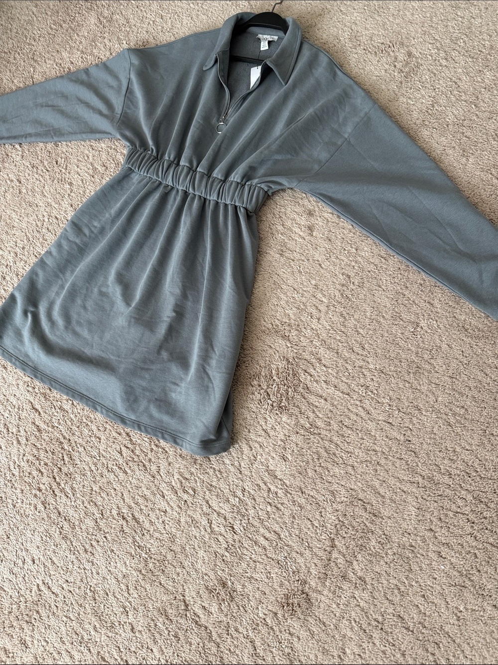 NWT Nordstrom Topshop Zip Collar Cinched Waist Dress Gray NWT Size 8 - Picture 3 of 9